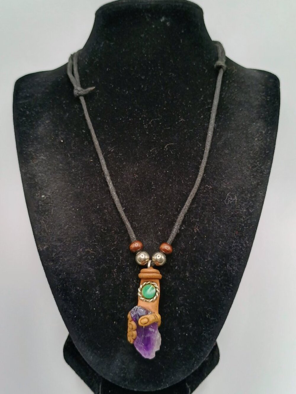Amethyst Protection Necklace, Shaman's Hand, Adjustable Cord
